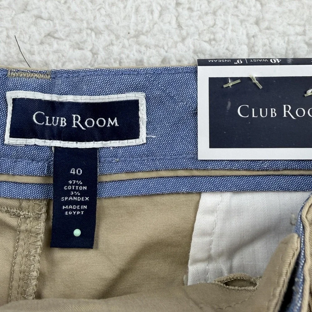 Club Room Shorts Mens 40 Beige Stretch Classic Fit Chino 9 Inseam Flat Front NWT